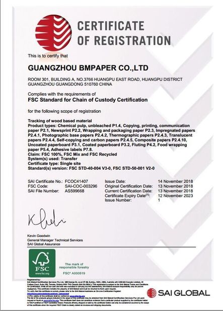 中国 GUANGZHOU BMPAPER CO., LTD. 認証